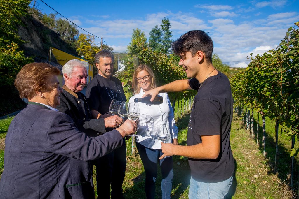 Anstoßen im Weingarten